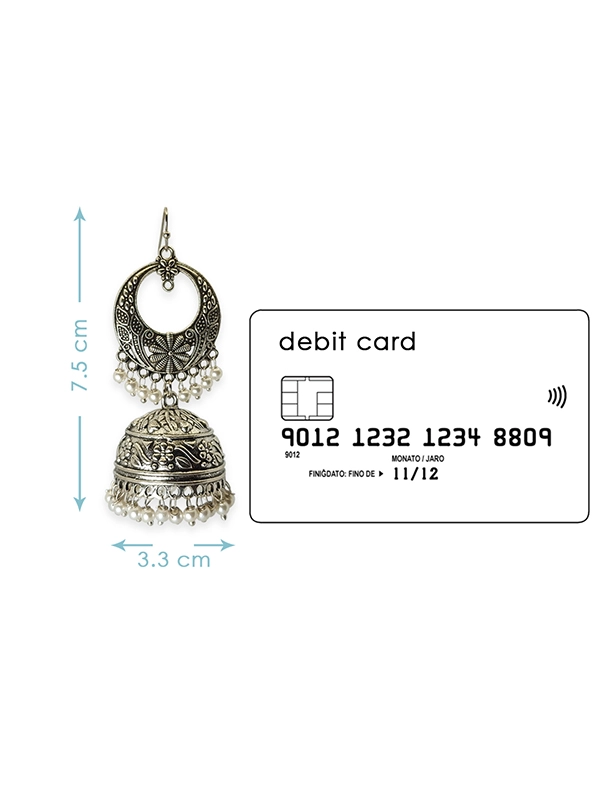 Antique Silver Long Jhumka Earrings | Big size (7.5cm) jhumki Pearl Jhumki Earring - Image 5