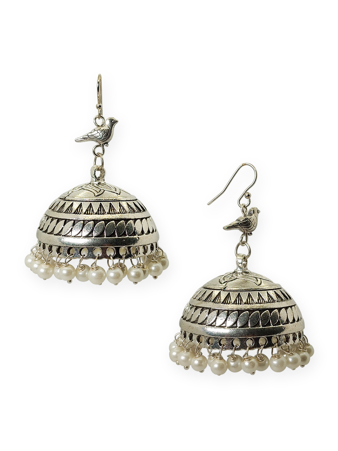 Antique Silver Earrings | Big size (6 cm) Jhumki Beads Brass Jhumki Earring - Image 5
