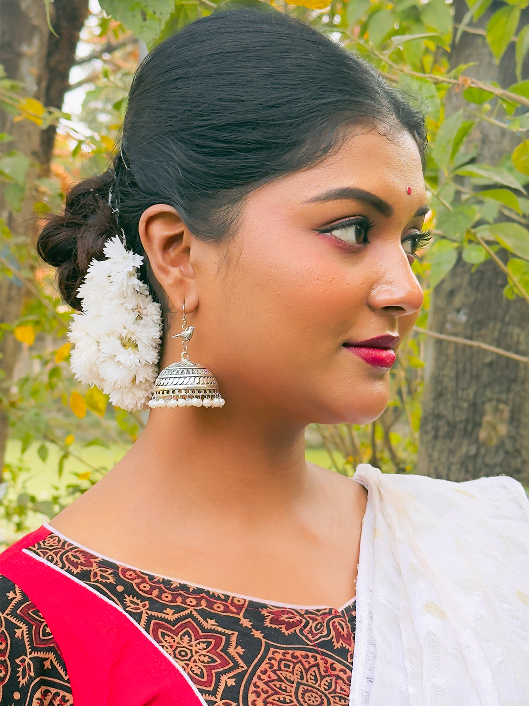 Antique Silver Earrings | Big size (6 cm) Jhumki Beads Brass Jhumki Earring - Image 3