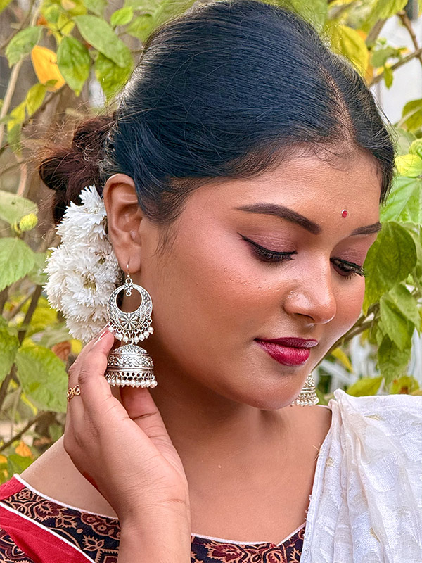 Antique Silver Long Jhumka Earrings | Big size (7.5cm) jhumki Pearl Jhumki Earring
