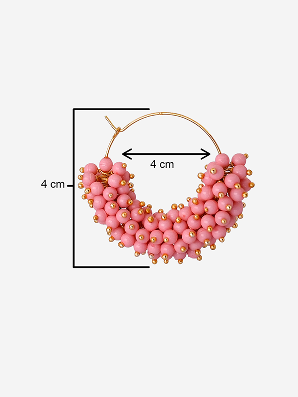 Pink Artificial Pearl Beaded Oval Shaped Hoop Earrings - Image 4