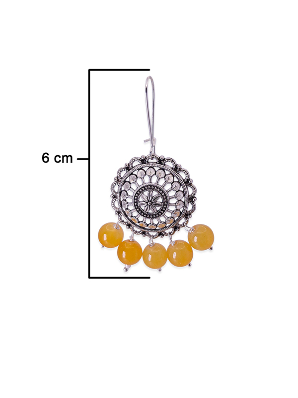 Silver Chimes Jhumka Earrings, With Yellow Crystal stone - Image 5