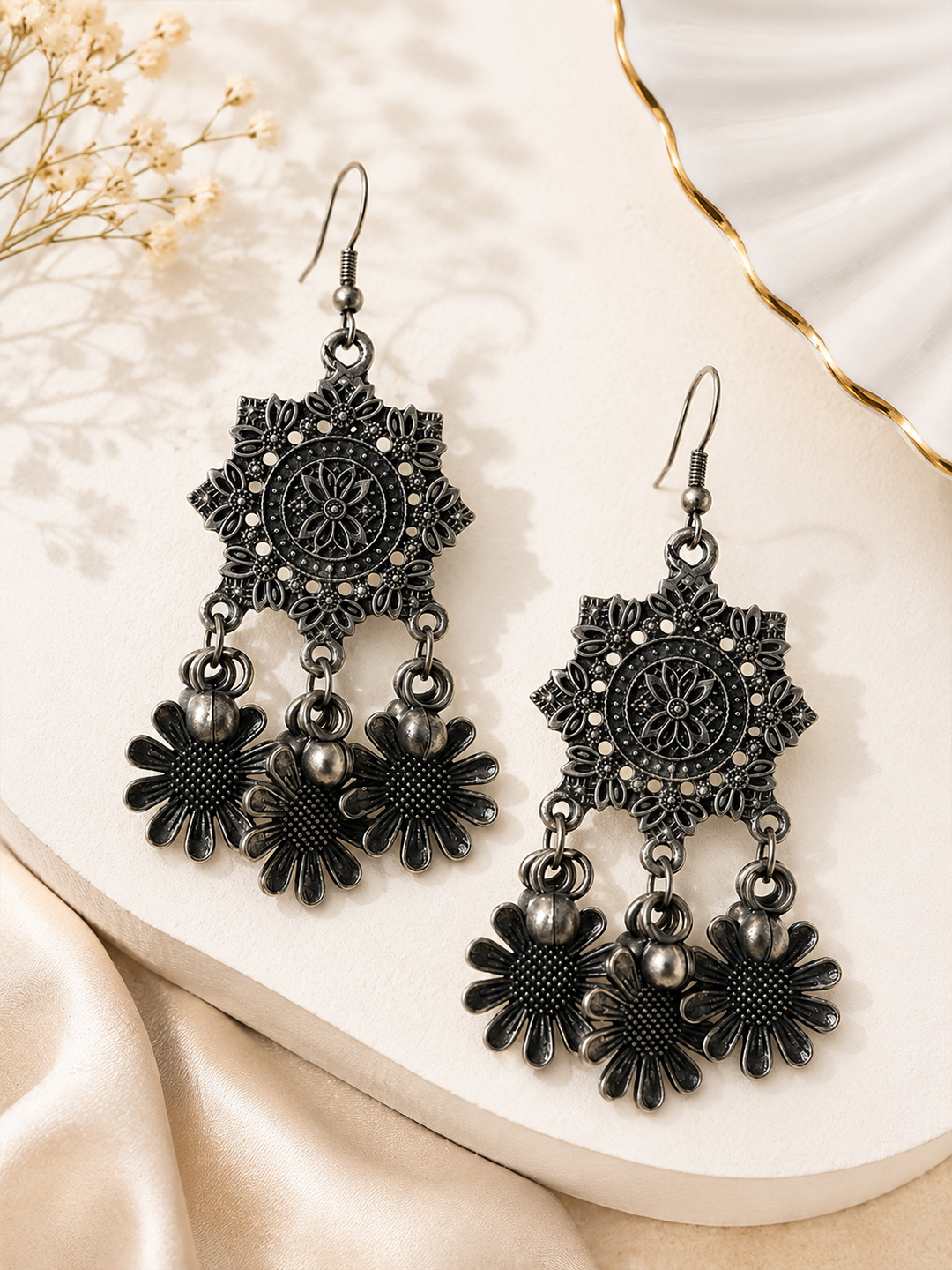 Women's Black Polish Earrings Jhumka Brass Jhumki Earring - Image 3