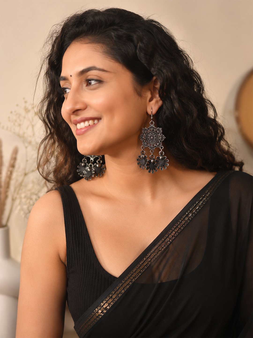 Women's Black Polish Earrings Jhumka Brass Jhumki Earring - Image 2
